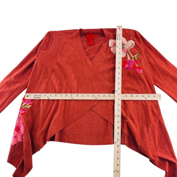 Cristina Womens Rust Wrap Cardigan With Floral Embroidery size Medium - Picture 3 of 4